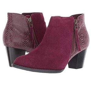 VIONIC UPRIGHT ANNE SUEDE & SNAKESKIN SIDE ZIP BLOCK HEEL ANKLE BOOTIES …